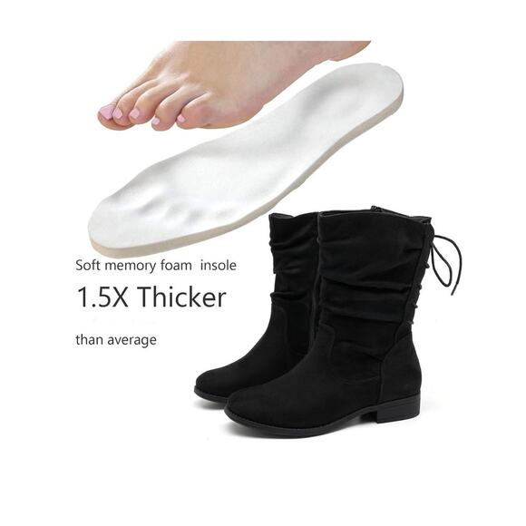 NEW Women’s Sz 9 XW Black Calf Boots – Low Heel Inside Zip Slouchy Lace-Up Backs - Picture 8 of 14